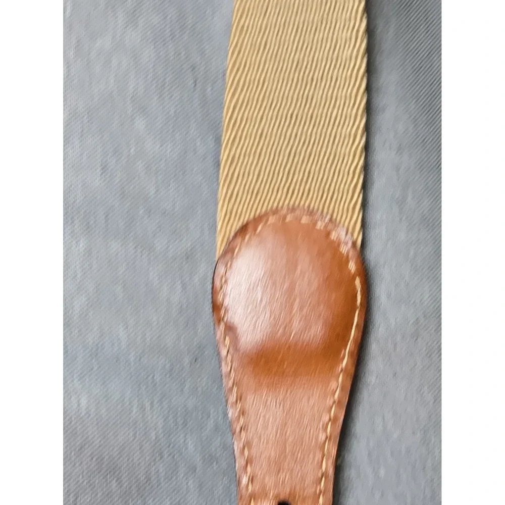 Vintage Lands End Men 32 Woven Cotton Web Leather Belt Brass Buckle 506 USA